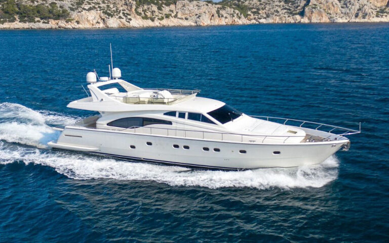 Ferretti 68 boat cruising. Boats in Paros. Charter a Boat.