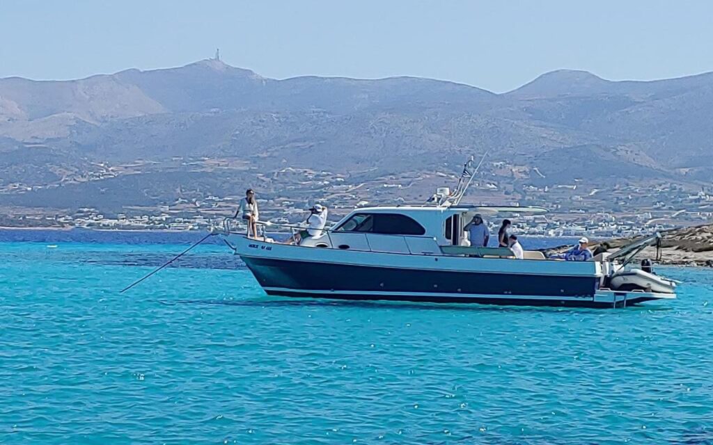 relaxing on a jetcraft 36 boat. Boats in Paros. Charter a Boat.