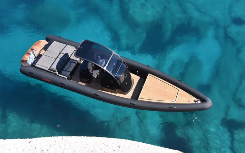 Scorpion 36 boat from above. Boats in Paros. Charter a Boat.